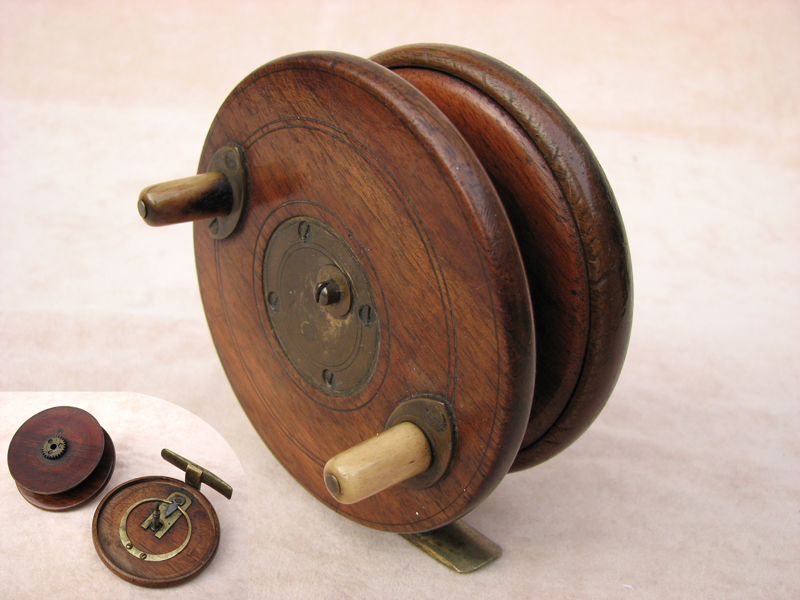 Early 20th century Slaters latch 4 inch centrepin starback reel